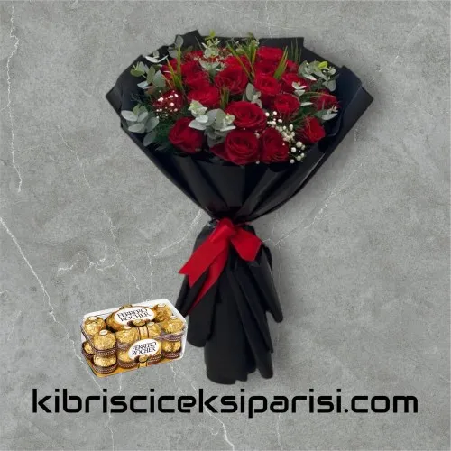 25 Kırmızı Gül Buketi ve Çikolata
