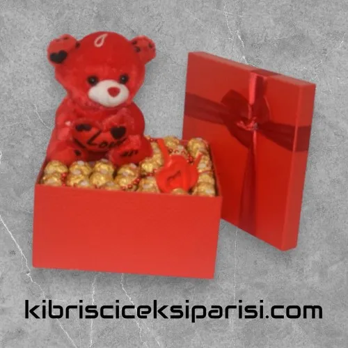 Büyük Boy Dörtgen Kutuda 1 Büyük Ayıcık ve 30 Çikolata