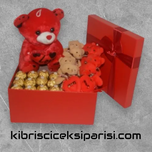 Büyük Boy Dörtgen Kutuda 1 Büyük Ayıcık, 8 Ayıcık ve 10 Çikolata