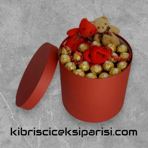 Büyük Boy Silindir Kutuda 2 Ayıcık ve 20 Çikolata