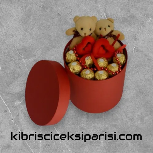 Küçük Boy Silindir Kutuda 2 Ayıcık ve 8 Çikolata