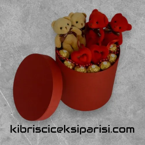 Orta Boy Silindir Kutuda 4 Ayıcık ve 10 Çikolata